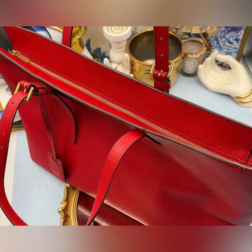 🆕 OROTON 🧿 NWOT Margot Medium Zip Tote Bag, Red Leather